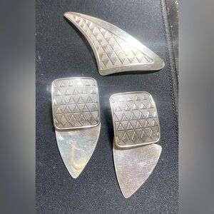 Mid Century Modernist Sterling Silver Brooch & Earrings Set Artist Signed 925